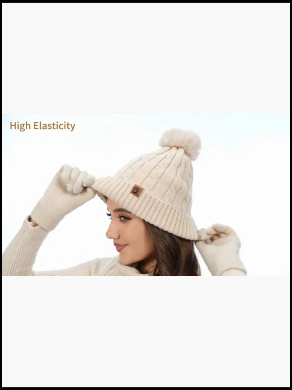Winter Beanie Scarf Gloves Set, Cable Knit, Touchscreen Gloves, Warm Accessory